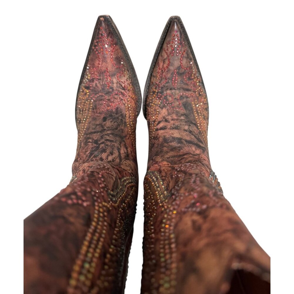 Size 8 Womens Old Gringo Eagle Swarovski Crystals Snip Toe‎ Cowboy Cowgirl Boots - Picture 7 of 16